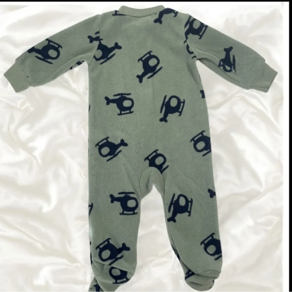 Carter's Green Helicopter Print Footie Fleece PJ’S